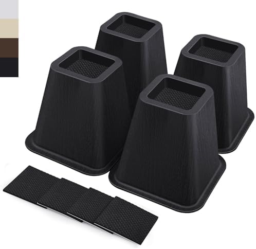 ANNKUT 6 Inch Heavy Duty Bed Risers, Furniture Risers for Desk, Chair, Table or Sofa, Couch Lift Risers, Supports up to 2200 lbs per Leg(4 Pack Black) by ANNKUT