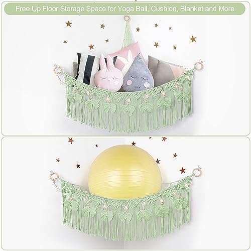 Macrame Stuffed Animal Storage with Star Light, Corner Hammock for Nursery - Image 5
