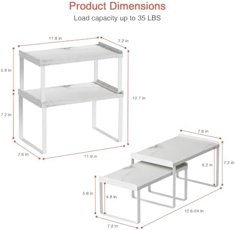 Goozii Counter Shelf Organizer Set of 4, Pantry Shelf Risers for Plates Dishes Cups Mugs Spices, Pantry Cupboard Cabinet Organizers and Storage Shelves Rack Insert for Countertop (White) - Image 6
