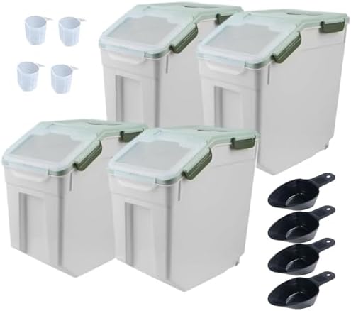 25lbs Flour Sugar Storage Containers, 4Pack Rice Storage Container (Green) by Qiveno