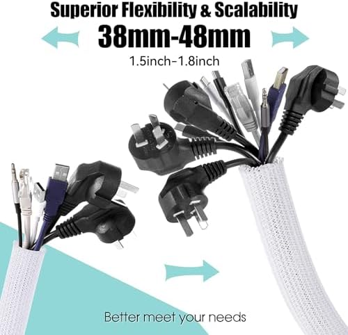 AGPTEK Cable Management Sleeve, 2 Pack 5ft - 1.8 inch Cord Hider, White - Image 2