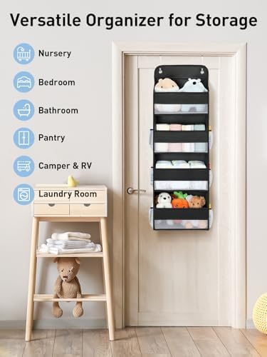 Yecaye 1 Pack Over the Door Organizer, 35.2lbs Load Toy Stuffed Animal Storage, Large Capacity Swing-proof Hanging Bathroom Organizers and Storage for Nursery Newborn Baby Essential Stuff Black - Image 6