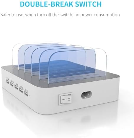 MSTJRY Charging Station for Multiple Devices : 5 Port Multi USB-A Charger Stations Multi-Device Organizer Charging Dock Designed for iPhone iPad Cell Phone Tablets (7 Short Cables Included) - Image 3