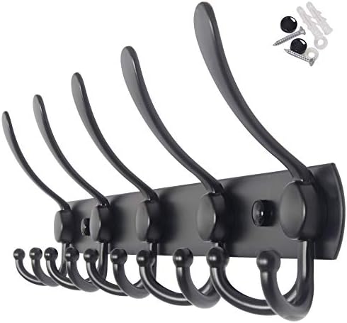 WEBI Coat Rack Wall Mount,Coat Hooks Wall Mount,5 Tri Hooks for Hanging Coats,Wall Coat Hanger,Wall Coat Rack for Clothes,Black by WEBI