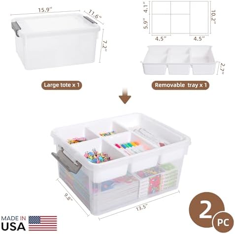 Citylife 17QT 2Packs Clear Craft Organizers and Storage Box with Tray - Image 2