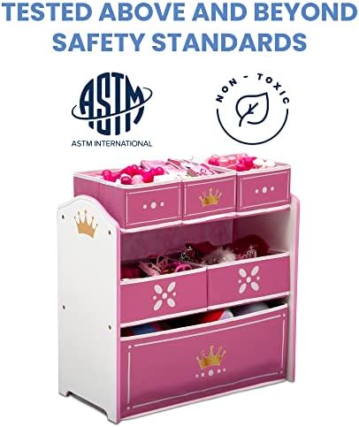 Delta Children Princess Crown Design & Store 6 Bin Toy Storage Organizer - Greenguard Gold Certified, White/Pink - Image 5