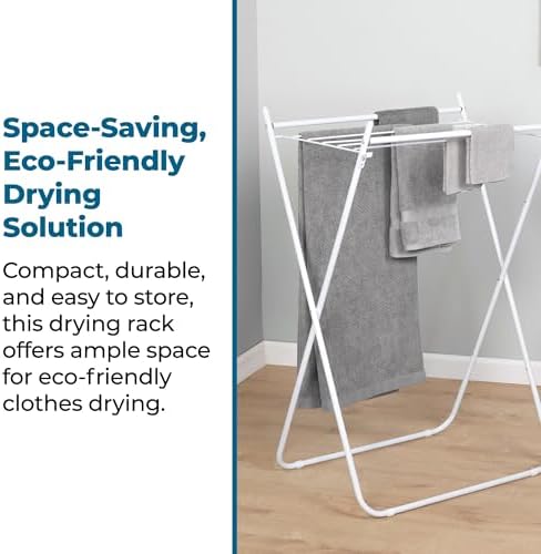 Honey-Can-Do Easy-Fold Collapsible Clothes Drying Rack, Sturdy Metal Laundry Rack Holds 40 lbs, Space-Saving Foldable Towel Rack for Indoor Outdoor Use, Non-Skid Feet, White - Image 5