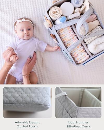 Lily Miles Baby Diaper Caddy Organizer, Nursery Storage Tote for Newborn Essentials and Diaper Change Station, Gift for Baby Shower and Registry Must-Have (Heather Gray) - Image 3