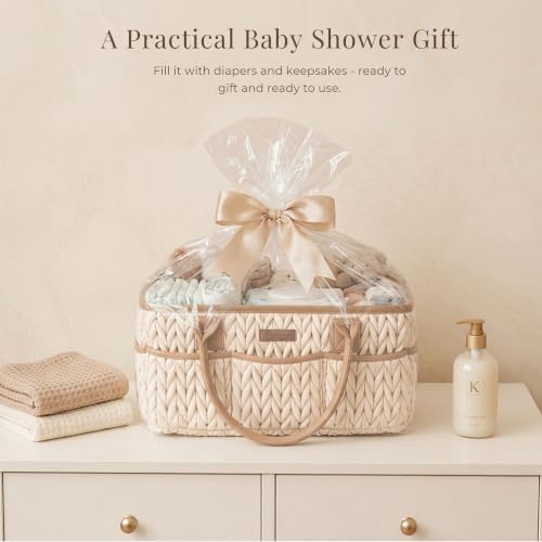 Konssy Baby Diaper Caddy Organizer, Braided Quilted Design with PU Handles - Image 7