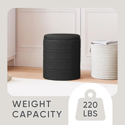 PINPLUS Compact Round Folding Storage Ottoman, Black Boucle Footstool - Image 4