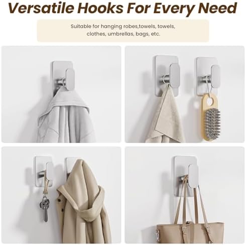 Large Heavy Duty Wall Hooks - 26lb Max, Stainless Steel Adhesive Towel Hooks for Hanging Towel, Coat, Robe, Hat, Sticky Towel Holder for Wall Mount in Bathroom, Shower, Kitchen(Silver, 4 Pack) - Image 7
