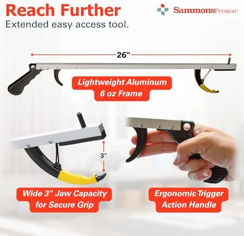 Sammons Preston Reacher, Standard, 26", Grabber Reacher Tool, Lightweight Trash Picker Grabber & Garden Nabber, Handy Aluminum Picker Up Tool & Reaching Claw, Portable Reaching Assist & Dressing Tool - Image 2