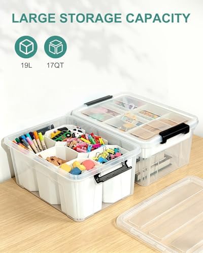 Craft Storage Box with Lid, Clear Art Supply Organizer with Sorting Bins - Image 6