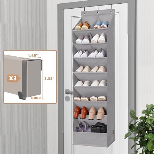 STORAGE MANIAC Over the Door Shoe Organizer Heavy-Duty Large Deep Pocket Hanging Shoe Organizer Shoe Rack Door Closet Shoe Organizer for Wall, Dorm & Narrow Door Storage Shoe Holder Grey, 1 Pack - Image 4