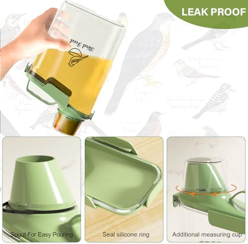 Bird Seed Storage Container Portable-3 Qt/2.8 L Clear Pet Food Container-with Measuring Cup/Lid,Airtight Wild Bird Seed Dispenser for Storing Sunflower Seed|Squirrel proof|BPA Free-Green - Image 2
