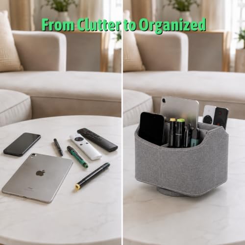 Remote Control Holder, Spinning Desk Organizer with 5 Compartments - Image 4