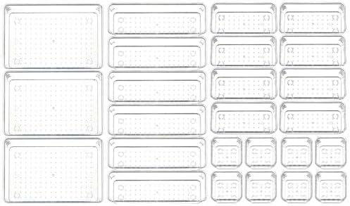 Yieach 25 Pcs Clear Acrylic Drawer Organizer Trays,1.6 in Shallow In Drawer Organizers for Bathroom,Office Desk and Vanity Organizers,Plastic Trays for Organizing for Jewelry,Cosmetic,Utensil,Junks by Yieach