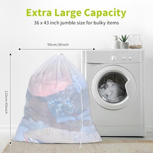 OTraki Ex-Large Mesh Laundry Bag 36x43 Inch Drawstring Laundry Wash Bags 2 Pack Dirty Clothes Net Laundry Bag Heavy Duty Travel Storage Organize Bag Don't Drying, Melting 140-176℉ White - Image 5