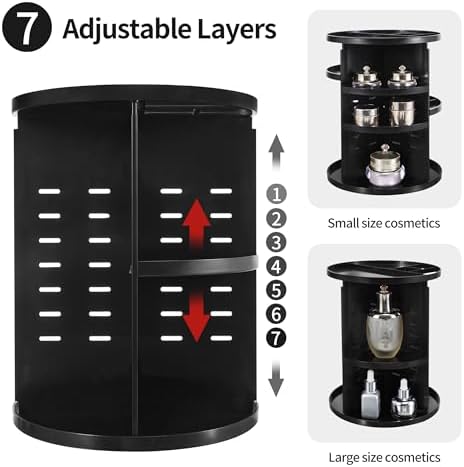 seinlife 360 Rotating Makeup Organizer,DIY Adjustable Spinning Holder,Foldable Cosmetic Storage Display box,Large Capacity Make up Caddy Shelf,Fits Countertop Vanity and Bathroom (BLACK) - Image 3