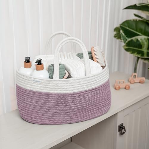 Comfy Cubs Rope Diaper Caddy Organizer - Large Baby Diaper Basket Mauve - Image 5