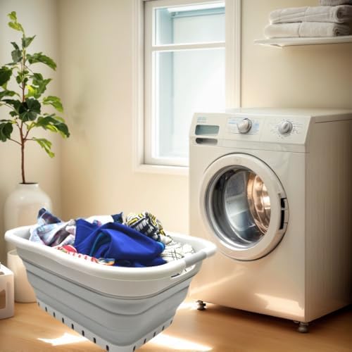 SAMMART 41L (10.8 gallon) Set of 2 Collapsible 3 Handled Plastic Laundry Basket-Foldable Pop Up Storage Container/Organizer-Space Saving Hamper/Basket (2, Grey/Grey) - Image 2