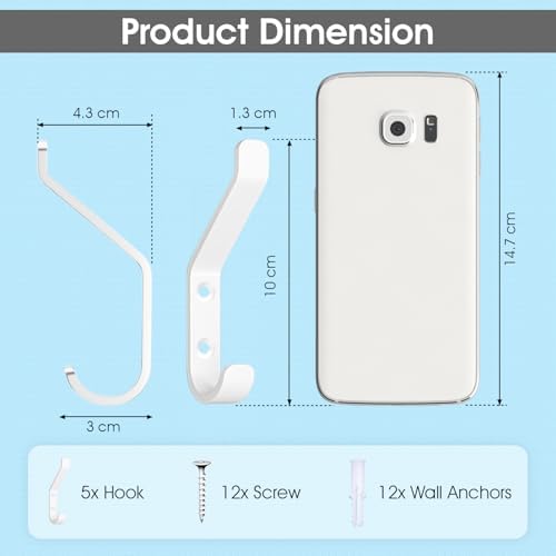 GlazieVault Coat Hooks – Door Hooks (5 Pack) -Heavy Duty Wall Mounted - Premium Design Rust Free Hooks - Image 2