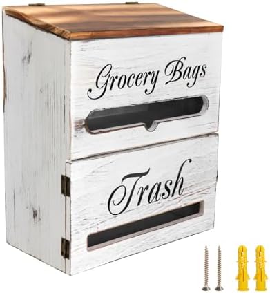 2 in 1 Trash Bag Dispenser, Double Wall Mounted,Wood Trash Bag Holder, used in kitchen, garage, laundry room, can store Environmentally friendly food bags (Vintage/Large(10inch*5.5inch*12.2inch）) by Liuceny