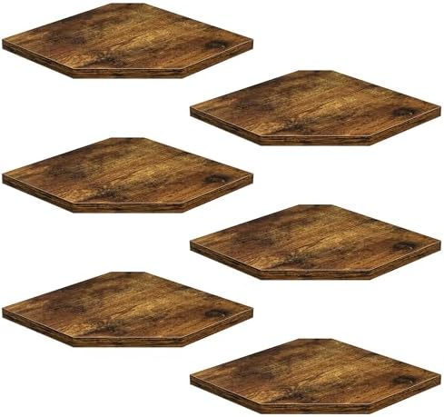 Fun Memories Corner Shelf Wall Mount, Floating Corner Shelves, Set of 6 Corner Wall Shelf Organizer, Rustic Wood Wall Storage Display Shelves for Living Room Bedroom Bathroom Kitchen, Rustic Brown by FunMemories