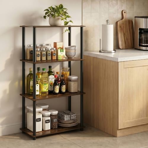 Furinno Turn-N-Tube Storage Shelves, 4-Tier Toolless Book Shelf, Corner Shelf, Toolless Open Shelves, for Organization and Storage, Living Room, Garage, Home Office, Amber Pine - Image 2