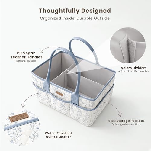 Konssy Baby Diaper Caddy Organizer, Floral Design with PU Leather Handles - Image 3