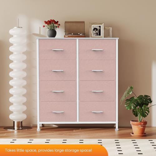 Sweetcrispy 8 Drawer Fabric Dresser, Tall Storage Tower for Bedroom, Pink - Image 2