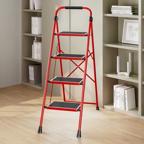 KINGRACK 4 Step Ladder, Folding Step Stool with Anti-Slip Wide Pedal - Image 6