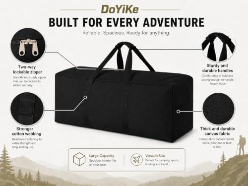DoYiKe Extra Large Canvas Travel Duffle Bag Heavy Duty, Sports Duffel Military Camping Tent Storage 270L Armygreen - Image 4