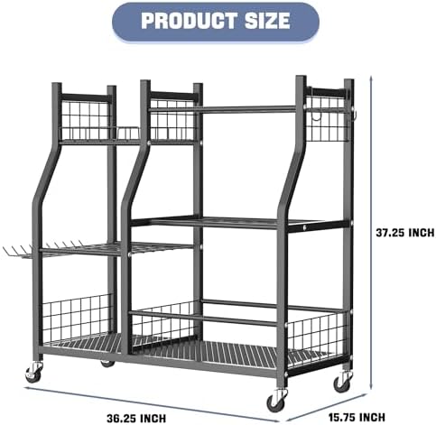WALMANN Garden Tool Organizer with Wheels, Rakes/Shovels/Yard Tools Stand - Image 3