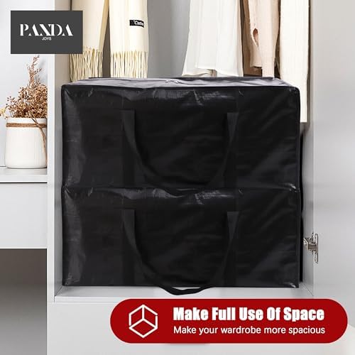 PANDA JOYS Extra Large Moving Bags with Zippers & Carrying Handles, Heavy-Duty Storage Tote for Space Saving Moving Storage, Fold Flat, Alternative to Box and Bin - 8 Pack, Black - Image 7