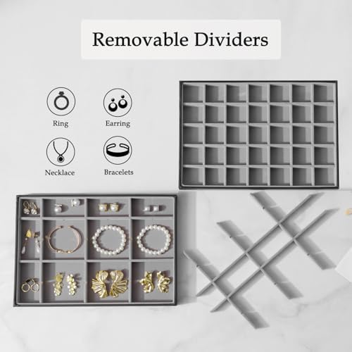 Large Jewelry Organizer Tray PU Leather, Black Gray, 35 Grids - Image 2