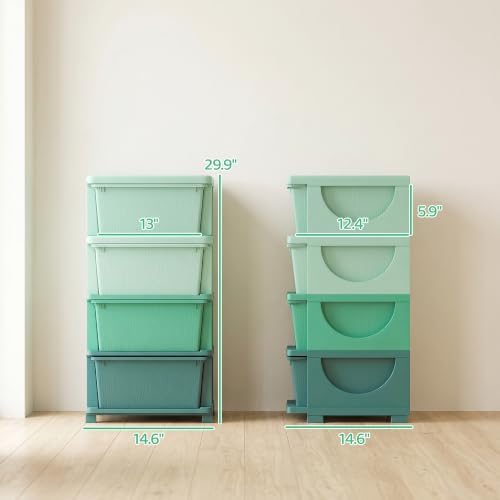 Qaba 4 Drawers Kids Storage Unit 4 Tier Toy Organizers Green - Image 3