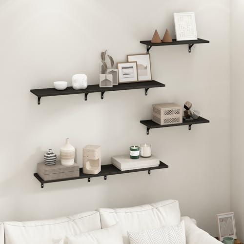Furinno Rossi Set of 6 Floating Shelves for Wall, Espresso - Image 2