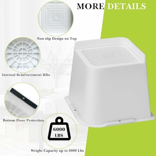 Bed Risers 1 inch, 2 inch, 3 inch, 4 inch, 6 inch, 8 inch Heavy Duty, Oversized Furniture Riser for Couch Sofa Table Chair Leg Frame Dorm, Support up to 6000 Lbs (White 4 Pack, 4 inch) - Image 5