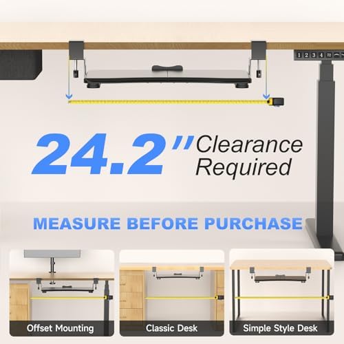 suptek Small Keyboard Tray Under Desk Pull Out with C Clamp Mount, Computer Keyboard & Mouse Tray, 20 (24.2 Including Clamps) x 11.8 inch Slide-Out Platform Computer Drawer for Typing, Black, DSF1S - Image 2