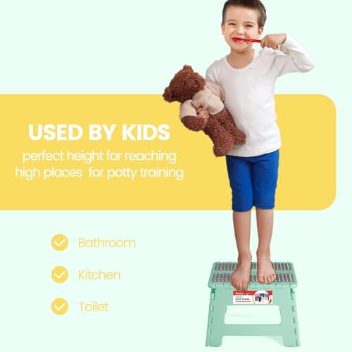 ACSTEP 9 Inch Folding Step Stool 300 LB Capacity Non Slip Foot Stool with Handle Plastic Foldable Step Stools for Kids Stepping Stool for Bathroom Black Small Step Stool (1 PC Teal) - Image 6