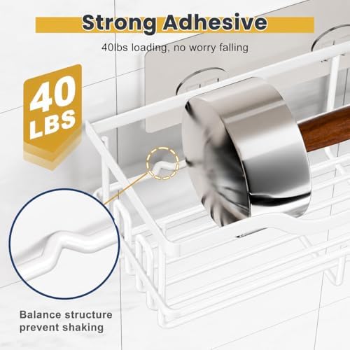 OMAIRA 3-Pack Shower Caddy with Soap Holder, Adhesive Rustproof No-drill Strudy Loading Inside Shower Organizer Shelves Rack Storage Bathroom Organization for Smooth Wall Glass Tile, White - Image 2