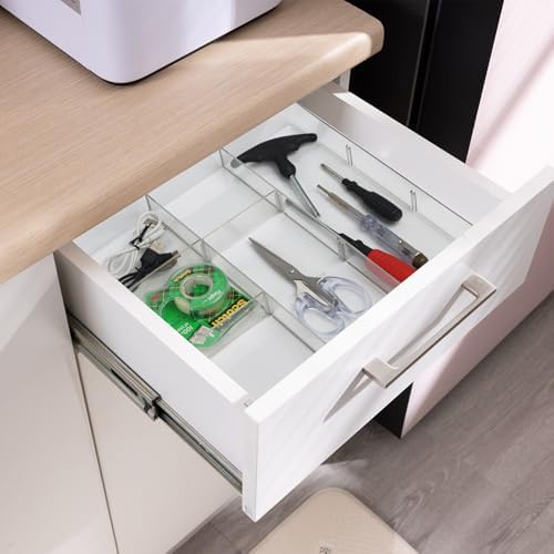 ZEXALOR Adjustable Clear Drawer Organizer, Plastic Drawer Divider Tray with Removable 9 Sections for Desk,Bathroom,Office,Makeup,Junk - Image 6