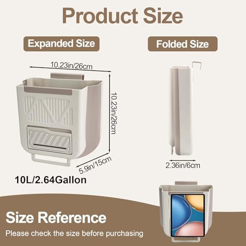 Collapsible Hanging Trash Can, SHAIDOJIO Foldable Kitchen Garbage Can with 60Pcs Trash Bags, 2.6 Gallon Plastic Food Waste Bin for Cabinet Door, Waste Basket for Rv Camping Bathroom Bedroom - Image 2