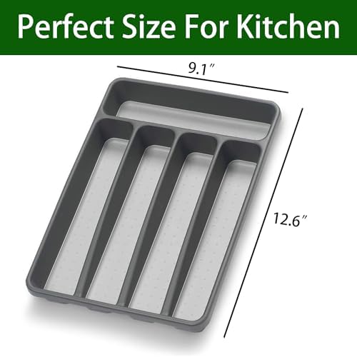 Loyareal Silverware Organizer Utenisl Organizer Holder Kitchen Drawer Organizer Plastic Silverware Tray for Drawer Flatware Organizer 5 Compartment Black - Image 3