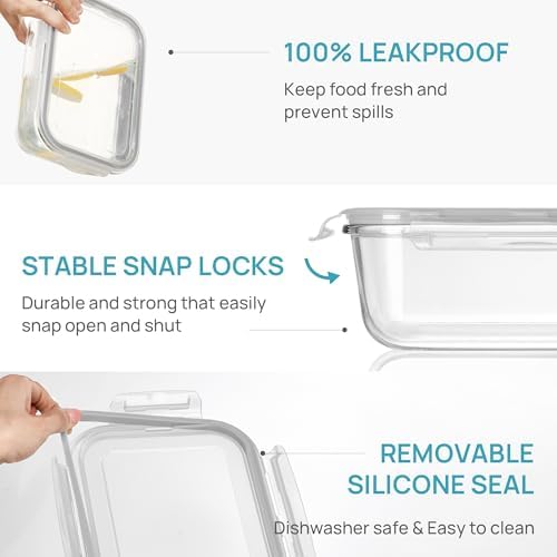 Vtopmart 2Pack 1860ml/63oz Large Glass Storage Containers With Lids, Grey - Image 6