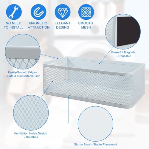 Picowe 2 Pack Magnetic Laundry Organizer, Magnet Basket for Laundry Room,16.5lb Capacity Magnetic Shelf for Washer /Dryer, Fridge & Small Spaces ( L+XL, White) - Image 4