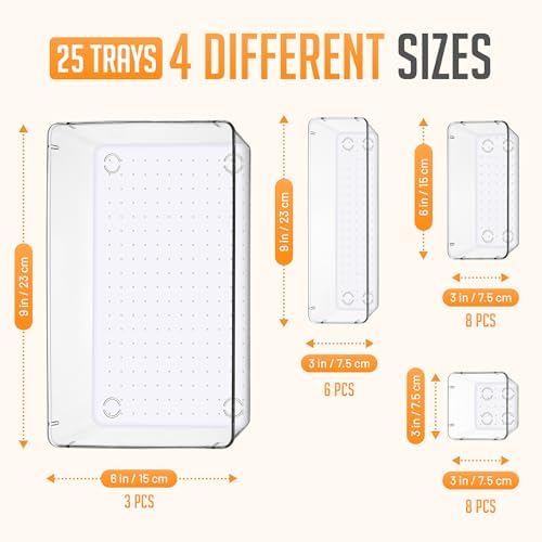 Masirs Clear Drawer Organizers Set 25 PCS – Plastic Storage Bins for Desk, Kitchen, Bathroom, Vanity – Modular, Stackable, Non-Slip Drawer Organizer Trays for Makeup, Utensils, Office Supplies - Image 2