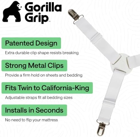 GORILLA GRIP Patented Fitted Bed Sheet Holders for Corners, 8 Pack White - Image 2