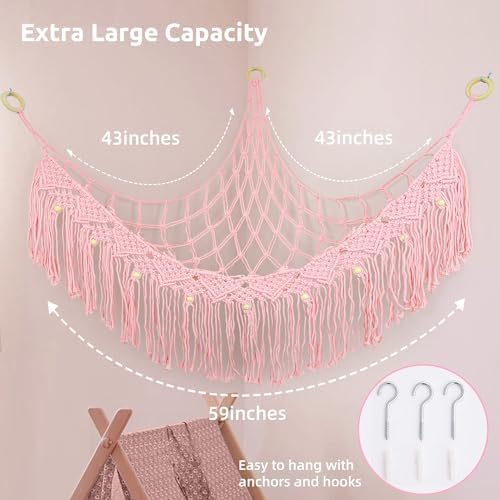 Large Stuffed Animal Hammock, Stuffed Animal Storage Toy Hammock Net for Stuffed Animals Corner, Plushie Net Hammock Toy Organizer for Boho Playroom Baby Nursery Decor - Image 5